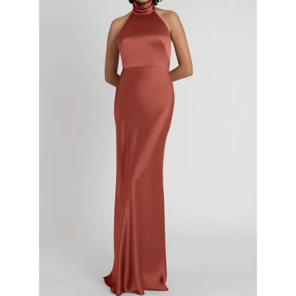 Jenny Yoo Collection 4 English Rose Orange Nicole Satin Halter Dress Low Back - Picture 13 of 14